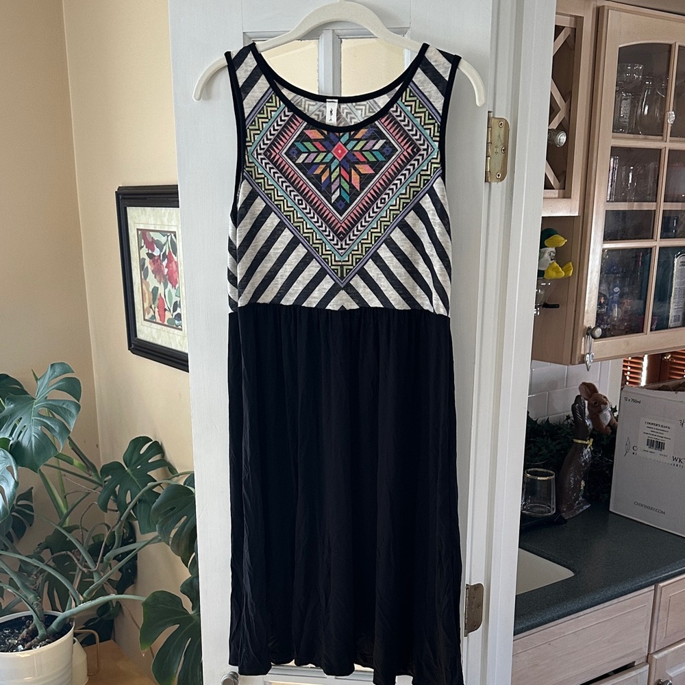 Vanilla Bay Boho Black Tank Dress - Multicolor Accent